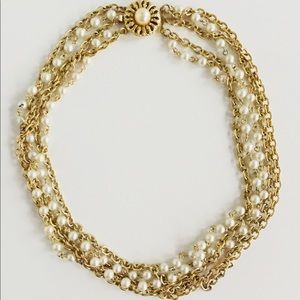 Vintage glass pearl + brass chain layered necklace